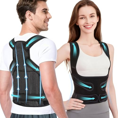 Somnr Posture Corrector for Men and Women - Elastic Adjustable Back Brace with Shoulder & Lumbar Support - Breathable Upper Lower Back Straightener for Spine Scoliosis, Hunchback & Pain Relief - M