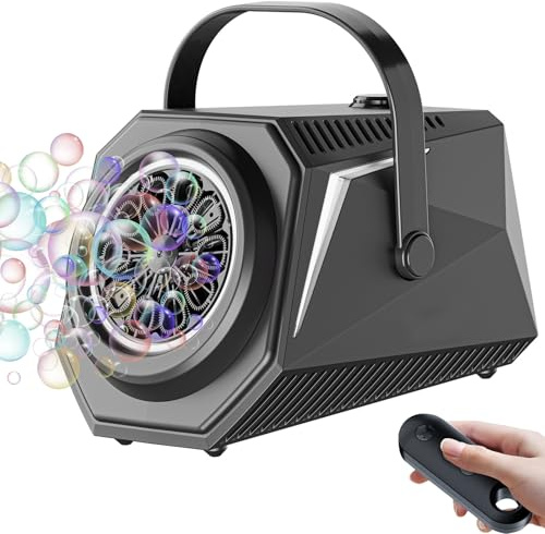 Automatique Machine à Bulles avec Télécommande & Lumières RGB, 1800mAh Batterie Rechargeable USB-C, Automatique et Portable pour Enfants, Mariage, Fête d'anniversaire, Noël (Noir)