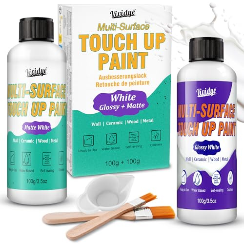 Touch Up Paint Set 7oz/200ml - Gloss ＆ Matte White Touch Up Paints for Easy Application, Multi Surface White Paint Repair for Wall, Furniture, Sinks, Cabinet, Tiles, Wood, Metal, Water-Based, Low Odor