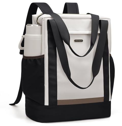 GOLF QUALITY Zaino Donna, Zaino Porta PC 17.3 Pollici, Laptop Backpack Impermeabile per Computer, Casual Daypack per Viaggi Lavoro, Scuola Ufficio, Borsa a tracolla 2 in 1,Bianco e nero
