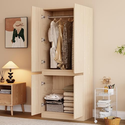 Sweiko Armoire 70 × 40 × 170 cm, Armoire à Double Porte avec élément latéral doté d'un Grand Compartiment de Rangement (Natural Wood)
