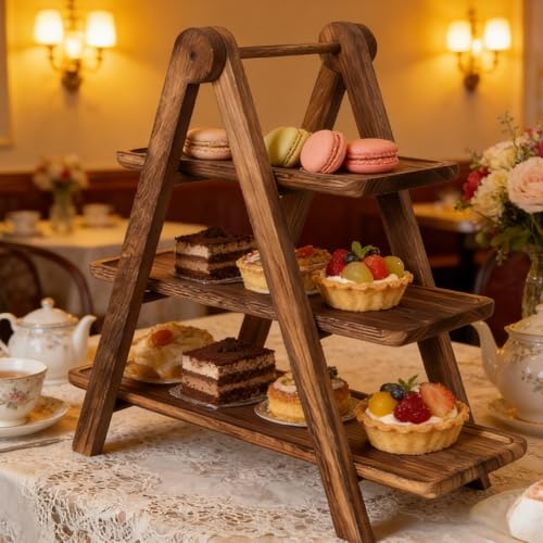 Alzata Per Cupcake,3 Livelli 43CM Alzatina Per Dolci In legno Con Maniglia Per Il Trasporto,Alzata Per Torte In Legno,Alzata Per Torte E Cupcake Per Feste, Htel,Bar,Tè E Cibo,Cupcake