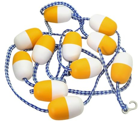 Lawnoval Waterline Ligne de natation avec 11 bouées, diamètre de flotteur de 7 cm, design tressé blanc et bleu, pour la sécurité de la piscine et des voies navigables 5 m