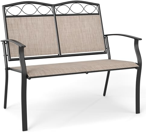 COSTWAY Banco Exterior para 2 Plazas, Tela Textilene Transpirable, Marco de Metal, Banco Jardín con Reposabrazos Curvos, Patio Terraza Piscina, 71 x 105 x 93 cm, Carga 300 kg