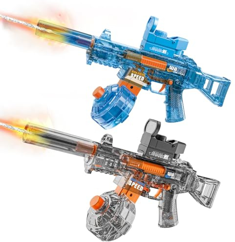 StimuVariety Pistola de Agua Eléctrica para Adultos Niños, Paquete de 2 Pistolas Agua Automáticas con Luz LED, Juguetes para Fiestas de Verano Piscina Playa al Aire Libre Niño Niña UMP45 Negro y Azul