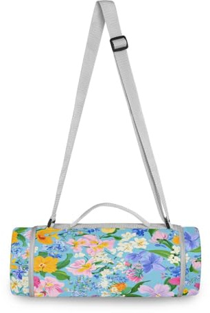 Yoogain Coperta da campeggio rotonda, adatta a 2 adulti, accessorio estivo, morbido tappetino da gioco portatile a doppio strato, senza sabbia, tappeto morbido, 147,3 cm (fiori primaverili orchidea
