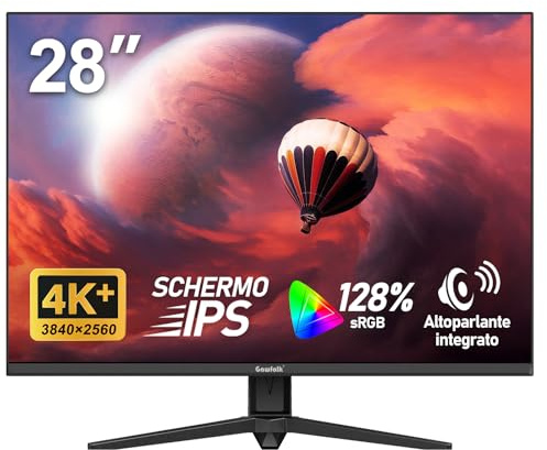 Gawfolk Monitor per computer UHD 4K da 28 pollici, PC schermo IPS Ultra HD (3840×2560p), 3:2, 1,07 miliardi di colori, 128% sRGB, altoparlanti integrati, DisplayPort, HDMI, nero