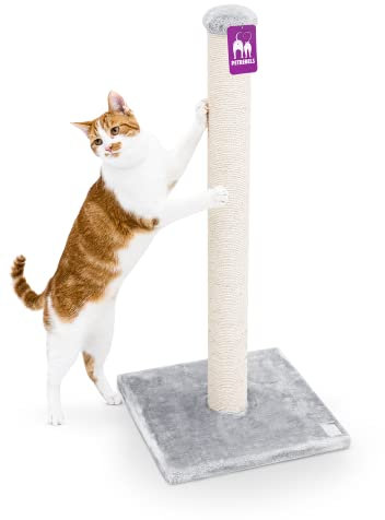 Petrebels Kratzbaum Maine 90 cm Hoch, mit Extra Stabiler Bodenplatte und Natur-Sisal Stamm, 40 x 40 x 90 cm, Farbe Grau