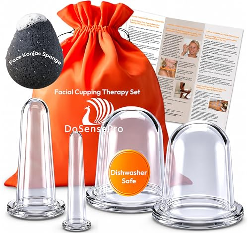 DoSensePro Silicone Facial Cupping Set, 4 Cups, Konjac Sponge, Face & Body