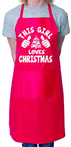 Print4U This Girl Loves Christmas Santa Xmas BBQ Cooking Novelty Apron Red