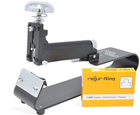 REGUR Ring King Agrafeuse manuelle 3 en 1 avec capacité d'agrafage de 50 feuilles pour livre photo, brochures, livrets, catalogues, scrapbooking – Kit de démarrage avec 1000 agrafes à anneaux