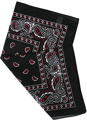 Harrys-Collection extra großes Bandana 100% Baumwolle! 70x70 cm,Color:schwarz mit rot;Größen:70x70