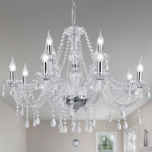 Baotree Modern Elegant 15 Lights K9 Crystal Glass Chandelier Pendant Ceiling Lighting European Style for Dining Living Room Bedroom Transparent,15 E12 Bulbs Required