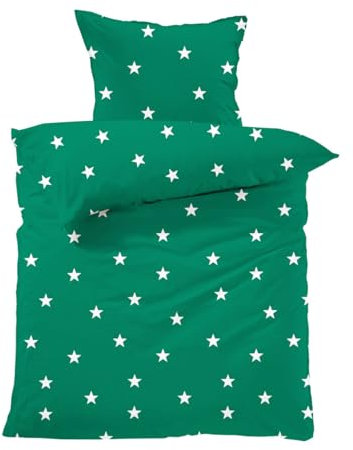 Lavea Kinderbettwäsche Set - Theo Kids 100 x 135cm + 40 x 60cm. Design: Sterne - Farbe: Waldgrün 100% Baumwolle. Hochwertig mit Reißverschluss. GOTS/Bio Zertifiziert.