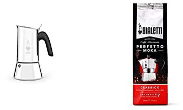 Bialetti New Venus Caffettiera In Acciaio Inox, Non Adatta All'Induzione, Argento, 2 Tazze & Perfetto Moka Caffè Macinato, Gusto Classico - 1 X 250 Gr