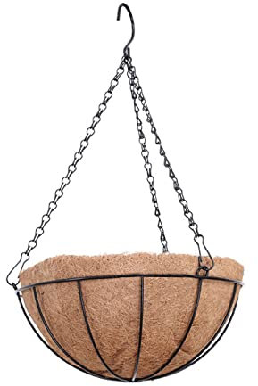 hifrom Cesto da giardino sospeso con rivestimento in fibra di cocco, cesto per piante e fiori, rotondo da appendere, in metallo, per esterni e interni (30,5 cm)