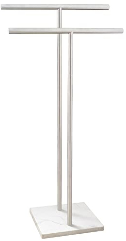 EADOT Toallero de pie en Forma de T Doble con Base de diseño de mármol para Suelo de baño Junto a la bañera o Ducha, Soporte para Toallas de 2 Niveles, Acero Inoxidable, níquel Cepillado