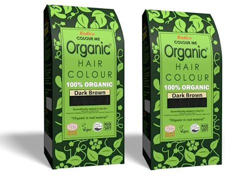 Radico COLOUR ME ORGANIC Dark Brown/Dunkelbraun 100% Natural BIO ORGANIC 9-Kräuter Henna Haarfärbemittel Ohne Ammoniak PPD PTD mit ECOCERT, HALAL, VEGAN 100g