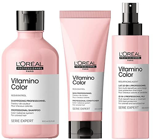 L'Oréal Professionnel Paris | KIT Shampoo Vitamino Color 300 ml + Balsamo 300 ml + Spray Multiuso 190 ml | Routine Anti-Sbiadimento per Capelli Colorati
