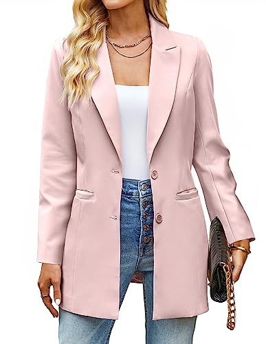 luvamia Blazers for Women Business Casual Long Blazer Jackets Dressy Work Professional Office Outfits Lapel Pockets Women Blazers for Work Professional Fall Outfits for Women Peach Blush