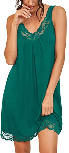 PrinStory Women's Loose Full Slips Lace Nightgown Chemise Sleepwear Cotton Jersey Lingerie