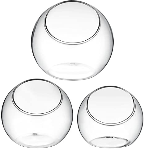 GANAZONO 3 Pack Glass Terrarium Bowls 4.72In Round Air Plant Holders Clear Plant Pots Decorative Vases for Home Office Tabletop Succulent Containers