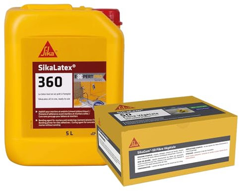 SIKA - Résine d'adhérence et d'étanchéité des mortiers - 3 en 1 - Additif, primaire et produit de cure - 5L + Fibres naturelles bio-sourcés, ultra fines - Pour béton et mortier - 6 doses de 50gr