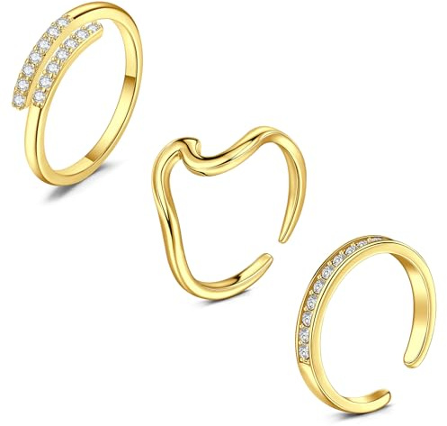 WillTen 2-4Pcs Anillo de dedo del pie de plata de acero inoxidable ajustable Bend Open Toe Ring, Anillo de dedo del pie fino con CZ para playa de verano para mujer y hombre, Metal, Zirconia cúbica