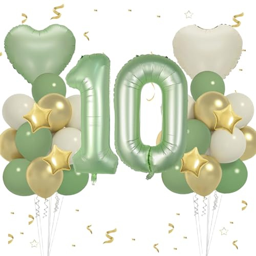 Palloncino Compleanno 10 Anni Avocado verde, VUCDXOP 14pcs Palloncini di compleanno Set di Foil Palloncino Numero 10, Numeri Gonfiabili Palloncini 10,Compleanno Gonfiabili Pallone per Anniversario