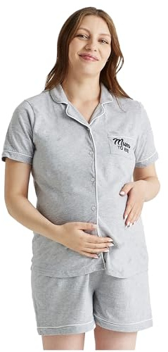 Ladies Maternity Short Pyjama Set Button Collar Mum To Be PJs (Mum To Be, M)