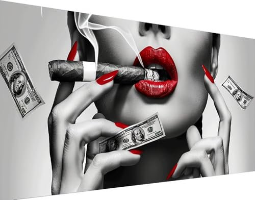DIY 5D Diamond Painting Woman Diamond Art Kits for Adults, Large Diamond Art Red lips 100x200cm Diamond Painting Kits, Square Drill Gem Crystal Art Embroidery Crafts Kits for Home Wall Decor Gifts I-S