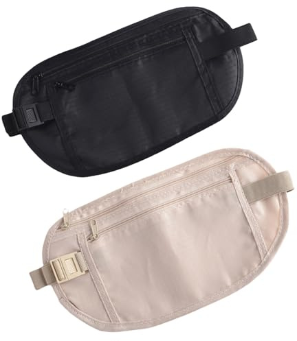 2 Pcs Money Belts Bag for Travel Hidden, Anti-Theft Waterproof Pouch - Secure, Comfortable, Adjustable Elastic Concealed Money Belt for Women Men Running Dog Walking