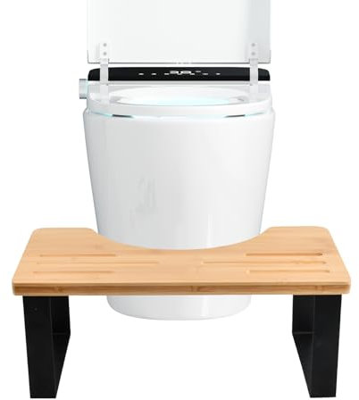 Dokeno Toiletten Hocker, Fußbank Holz, Kackhocker für Erwachsene, Anti-Rutsch Klohocker, Toiletten Schemel, Kackhocker, Tritthocker WC Holz mit Metall für Erwachsene und Kinder