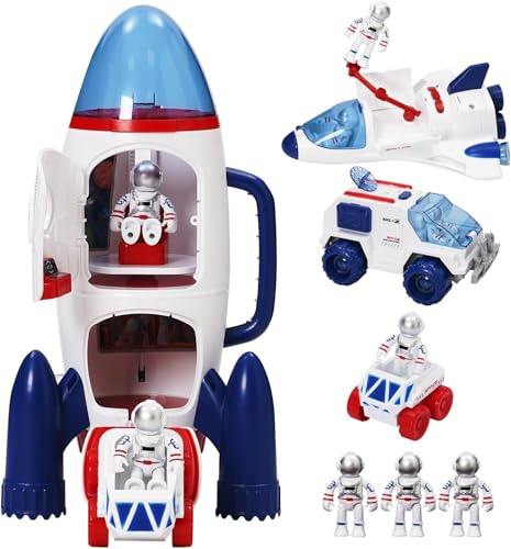 Siairo Giocattolo del Razzo Spaziale per Bambini, giocattolo spaziale con effetti di luce e suono, con stazione spaziale, Space Shuttle, Space Rove e astronauti, regalo per bambini