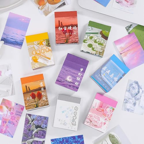 BetterJonny 400 PCS Scrapbooking Stickers Set, 8 Styles Vintage Aesthetic Sticker Paper Decorative Scrapbook Stickers Washi Tape for Journaling Scrapbooking
