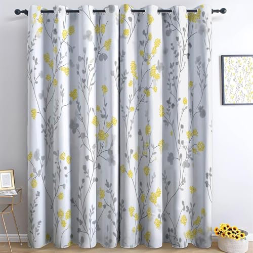 Rideau Occultant Salon Fleurs sauvages vignes gracieuses Rideaux Oeillets Moderne Thermique Isolant Anti Froid Polyester Multicolore pour Enfant Garcon Fille Chambre Cuisine Décoration 280x245cm (LxH)