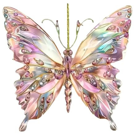 Ornements de Papillon pour Arbre, Papillon cristallin - Butterfly en Verre Arc-en-| Decoration Arc-en-Décoration Paillette 2D Animal Volant intérieur pour Les Femmes