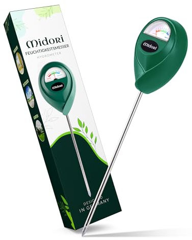 Midori Boden-Feuchtigkeitsmesser für Pflanzen | 1 Stück, Messgerät Feuchtigkeitsmessgerät in Grün 26,5cm Gesamtlänge mit 17,5cm langer Edelstahl-Sonde