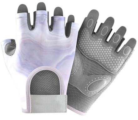 Guanti Palestra Donna,Guanti Palestra senza Dita per Uomo e Donna Antiurto Traspirante in Gel Antiscivolo con Touchscreen per Bicicletta Motocross Arrampicata Montagna Corsa Sport Viola M