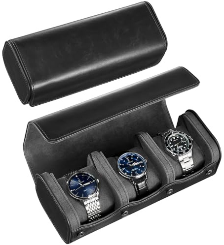 ProCase Uhrenrolle für 3 Uhren, Uhren Reiseetui Uhrenkoffer-Rolle Travel Watch Box Case Uhrenaufbewahrung Reise Uhrenetui- Schwarz