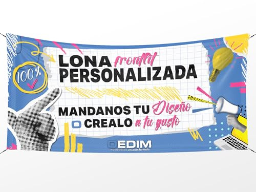 Oedim Lona Publicitaria Personalizada, Pancarta Ideal para Publicidad, 150x100cm, Fabricada en Lona Frontlit 400gr, Incluye Ojales, Resistente al Agua y Al Sol-