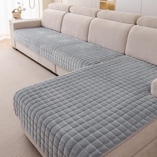 Furnestorica 2 StüCk Weicher Flanell-Sofabezug, Premium Rutschfester Sofa üBerzug 1 2 3 4-Sitzer-Couch üBerzugfüR Sektionssofas, Waschbarer L-föRmiger Möbelbezug (Grau, 90x160cm Und 90x210cm)