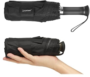 G4Free 46 Inch Mini Lightweight Travel Umbrella, Portable Super Slim Pocket Sun Umbrella, Extendable Built-in Handle, UPF 50+ UV Protection, Compact size for Backpack & Purse(Black)