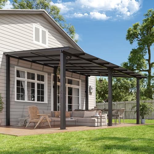 Aoxun 16'x 10' Premium Gazebo with Aluminum Top Frame & Polycarbonate Panel, Wall Mounted Gazebos Pergola, Outdoor Patio Lean to Gazebo, Awnings with Sloped Roof, for Backyard, Porch, Deck