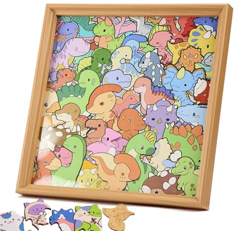 DIY trä katt pusselram, träfärgning pussel ingår markörer, 3D-kattformade träpussel för heminredning hantverksälskare (Dino, inga färger)