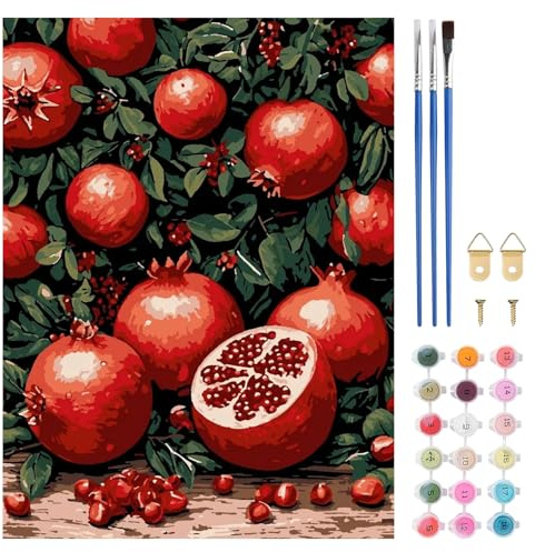TLIOBLO Grenade Peinture par Numéros pour Adulte, DIY Fruit Peinture pour Adultes Enfants Débutants Facile sur Toile avec Peintures et Pinceaux, Décor Maison Cadeaux 30x40cm