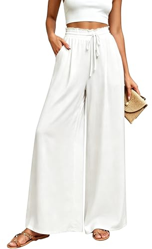 Koerye Pantalones Mujer Verano Anchos Comodo Ligeros Pantalon Casual Palazzo Ligeros Pantalones Elegantes Elástica Pantalon con Bolsillos