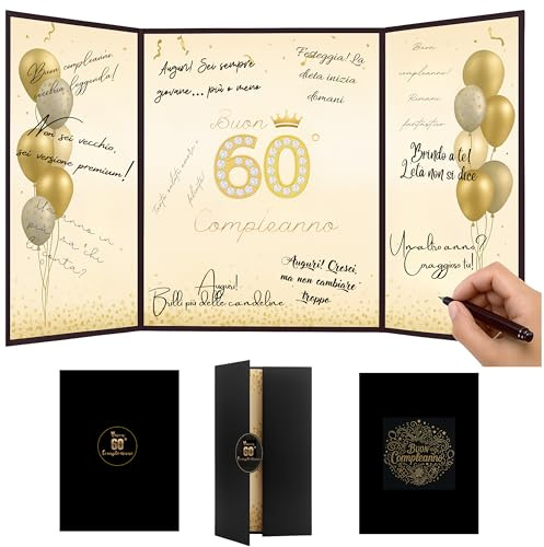EQUIK PRODUCTS Biglietto di Auguri 60 Anni – Biglietto Compleanno Pieghevole con Spazio per Dediche, Design Elegante Dorato, Idea Regalo Originale per Uomo e Donna (60° Compleanno)
