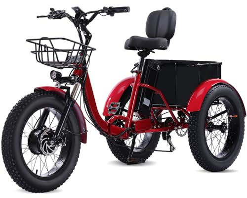 KAKIGO Electric Trikes for Adults UK,48V15Ah Electric Tricycle for Adults UK,20x4Fat Tire Folding E Trike,90KM Range,20KM/h,Front&Rear Basket