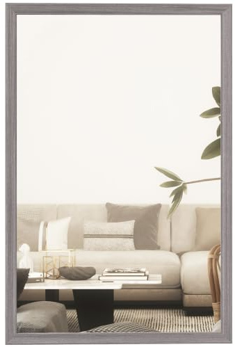 HOMCOM Decorative Rectangular Wall Mirror Wall-Mounted 60 x 40 cm Grey | Bathroom Mirror, Living Room, Bedroom, Hallway